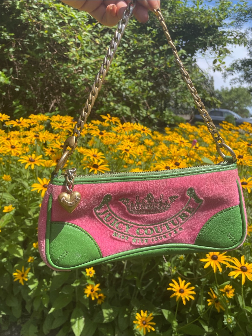Vintage Y2K Juicy Couture Pink & Green Mini Shoulder Bag baguette